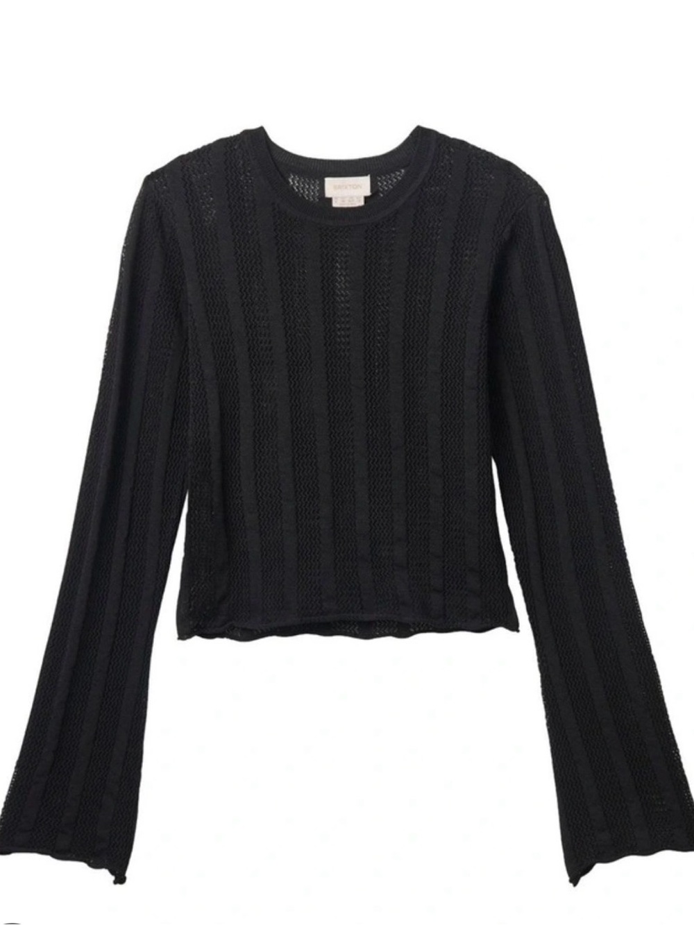 Brixton Black Open-Knit Long Sleeve Crew Top